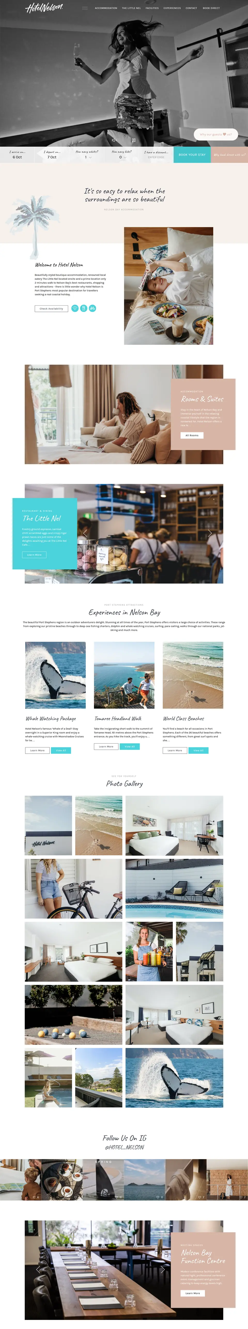 Hotel Nelson website homepage, designed by Indi