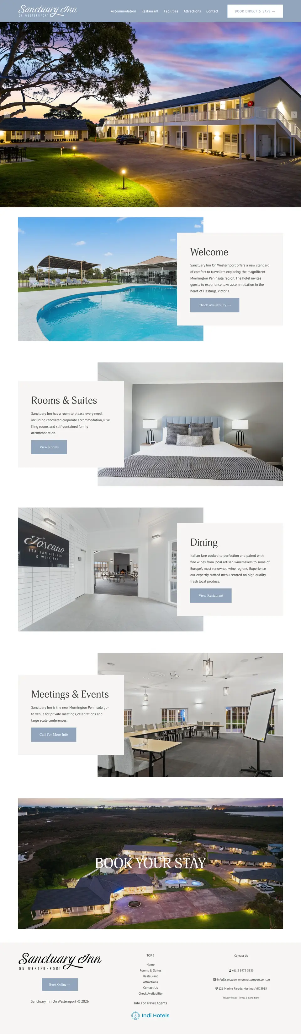 Sanctuary Inn on Westernport website homepage, designed by Indi